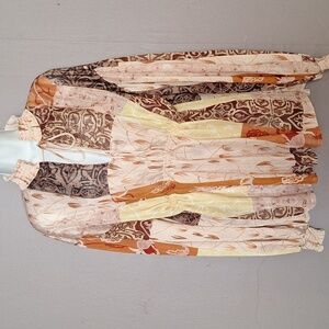 Zara Cream and Orange Tie Front Blouse